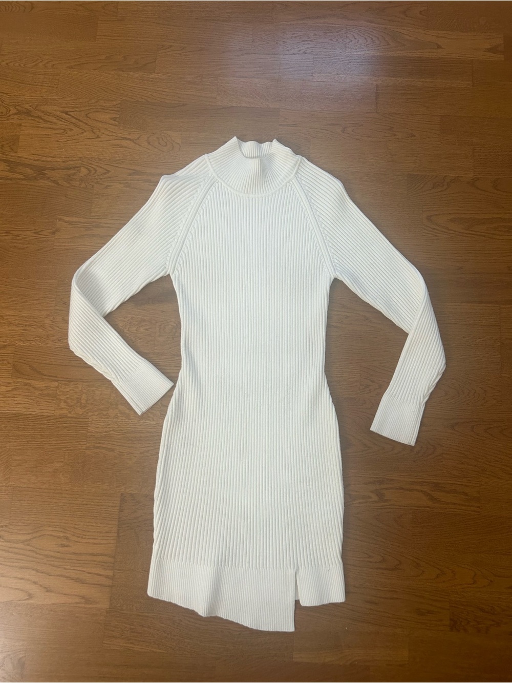 Bardot Cream Ribbed Mock-Neck Long Sleeve Dress
